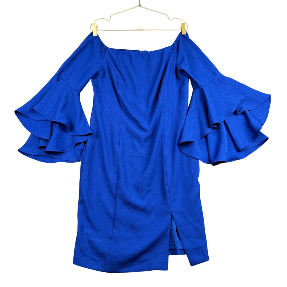 Venus Royal Blue Off-the-Shoulder Tiered Bell Sleeve Sheath Dress Size 12 956